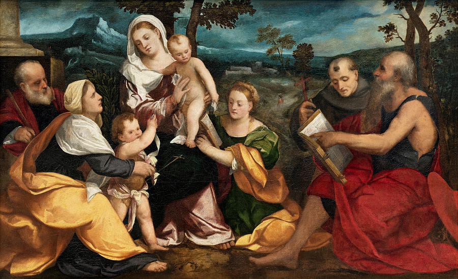 The Holy Family surrounded by Saints #2 Painting by Bonifazio Veronese