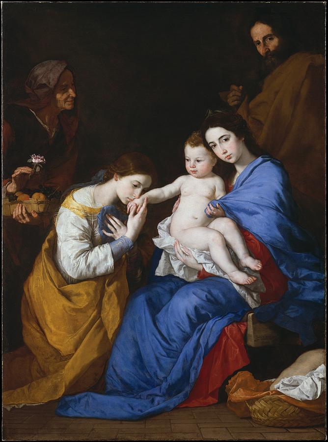 With Painting -  The Holy Family with Saints Anne and Catherine of Alexandria  #1 by Jusepe de Ribera