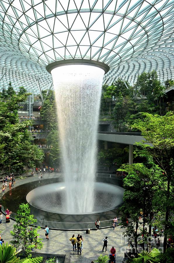 The Jewel waterfall monorail track gardens and visitors Changi Airport Singapore #9 Photograph by Imran Ahmed