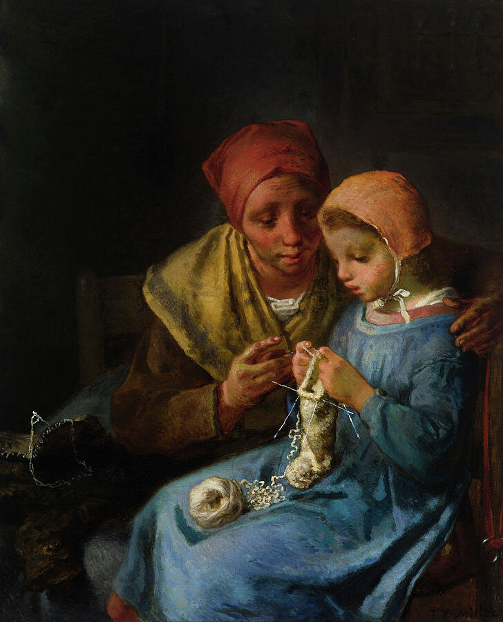 The Knitting Lesson, from 1869 Painting by Jean-Francois Millet