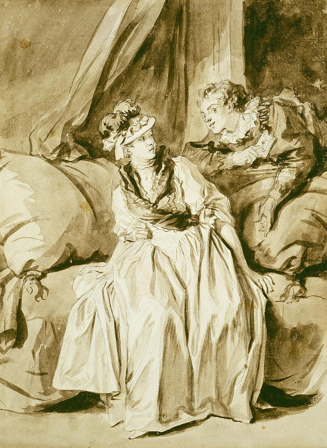 The Letter or The Spanish Conversation #3 Drawing by Jean-Honore Fragonard