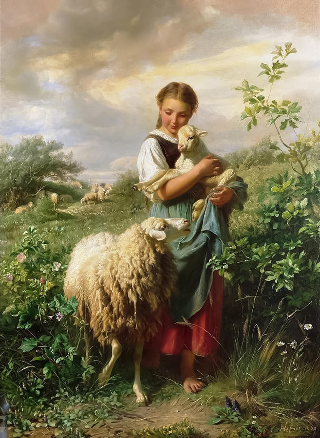 Berlin Painting - The Little Shepherdess by Johann Baptist Hofner by Mango Art