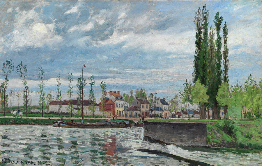Landscape Painting - The Lock at Pontoise #1 by Camille Pissarro
