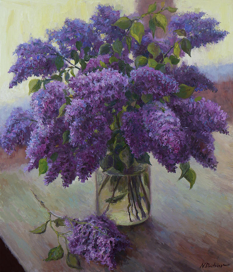 The Lush Bouquet Of Lilacs Near The Light Window. Original Spring ...