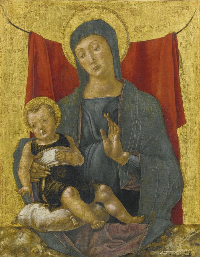 The Madonna and Child before a red curtain Painting by Bartolomeo ...