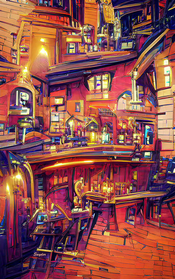 The Main Tasting Room at the Steampunk Winery AI #1 Digital Art by Barbara Snyder