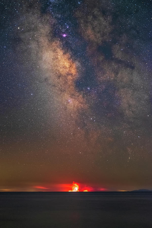 The Milky Way And The Wildfire in Evia Island III #1 Photograph by Alexios Ntounas