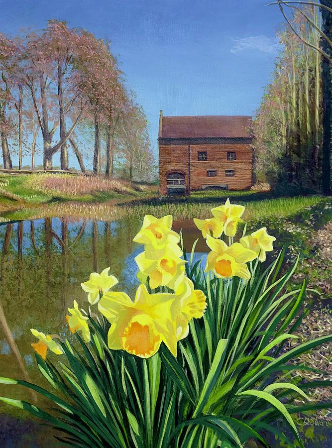 Dappled Dreams, Towcester Mill at Spring Painting by Caroline Swan
