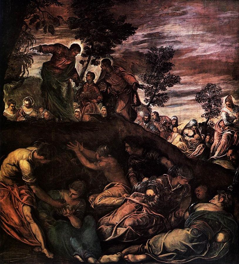 The Miracle of the Loaves and Fishes #2 Painting by Tintoretto