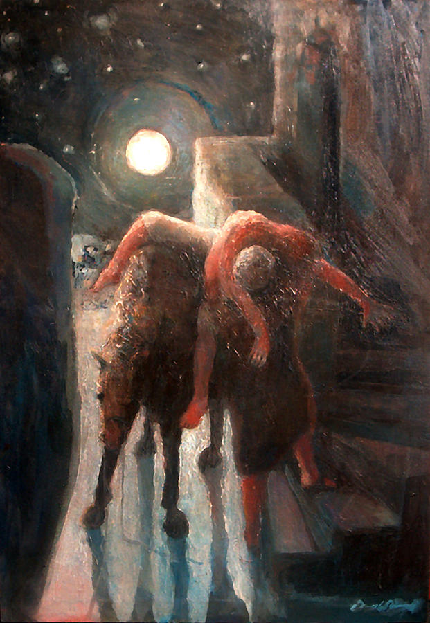 The Moon and the Good Samaritain #1 Painting by Daniel Bonnell