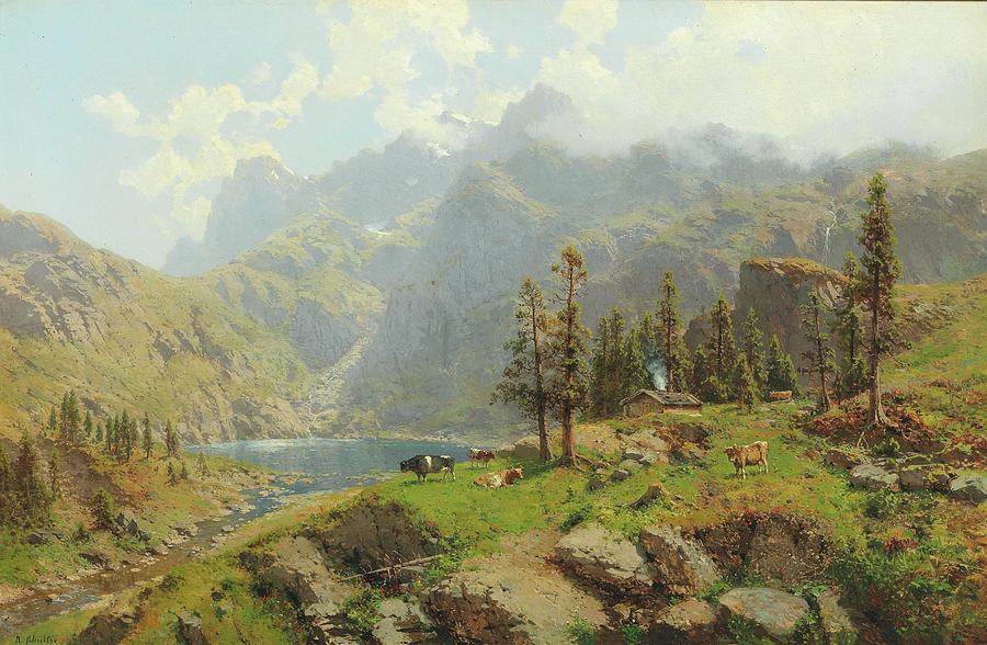 The Murgsee in Switzerland, Glaris #1 Painting by MotionAge Designs