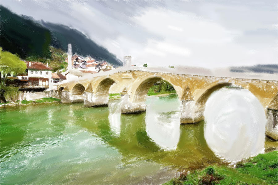 The Old Bridge In Konjic Digital Art