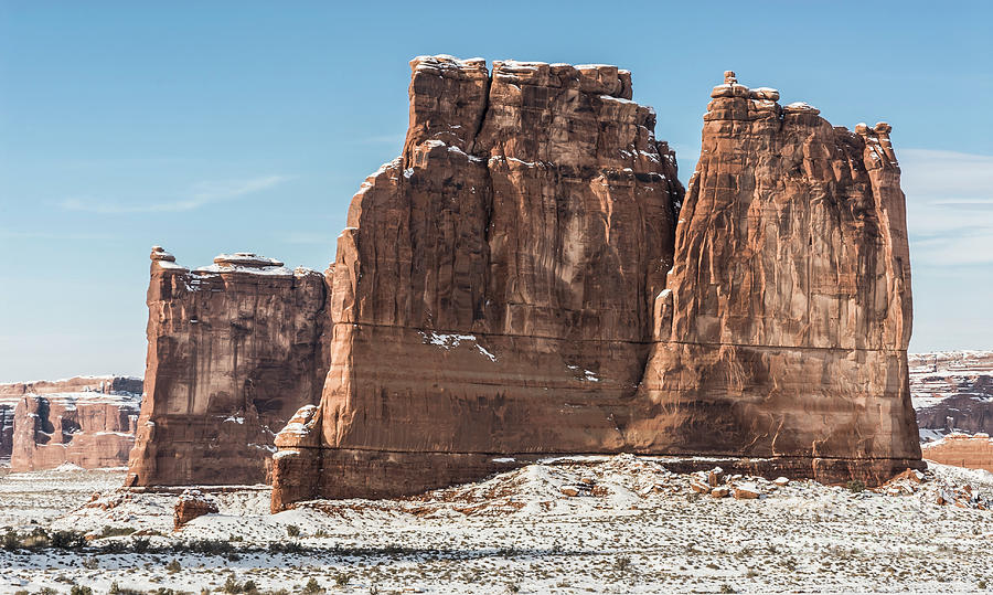Arches National Park Photograph - The Organ at Courthouse Towers with Snow #1 by John Arnaldi
