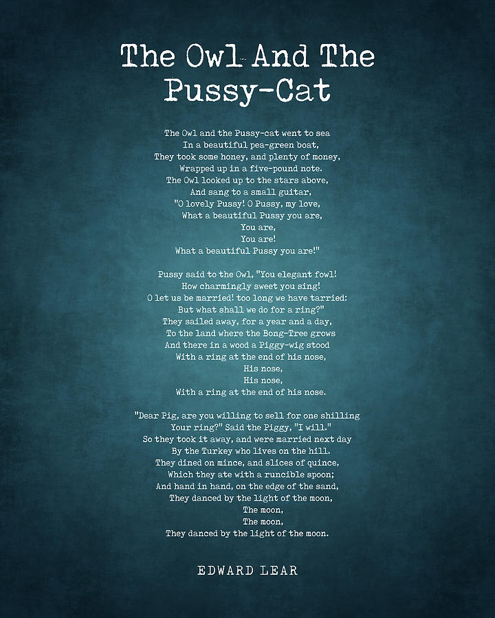 The Owl And The Pussy Cat Edward Lear Poem Literature Typewriter Print 1 Digital Art By