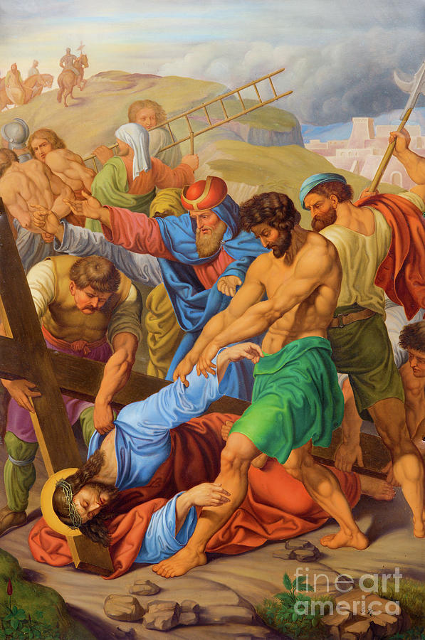 The Painting Of Jesus Fall Under Cross Photograph