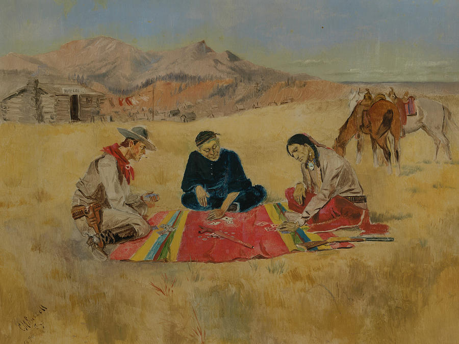 The Poker Game #1 Drawing by Charles Marion Russell The Poker Game #1 Drawing by Charles Marion Russell