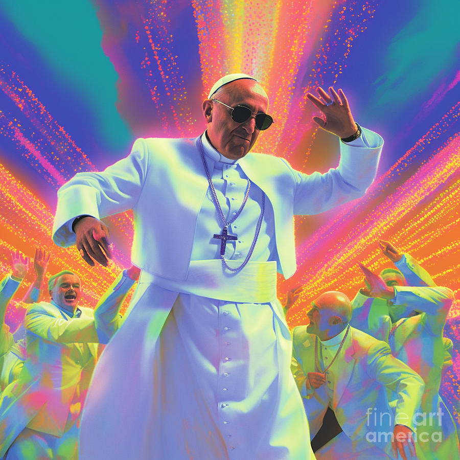 the  pope  dancing  at  a  rave  pretty  colors by Asar Studios Painting