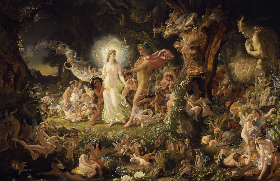 The Quarrel of Oberon and Titania, from 1849 Painting by Joseph Noel Paton The Quarrel of Oberon and Titania, from 1849 Painting by Joseph Noel Paton