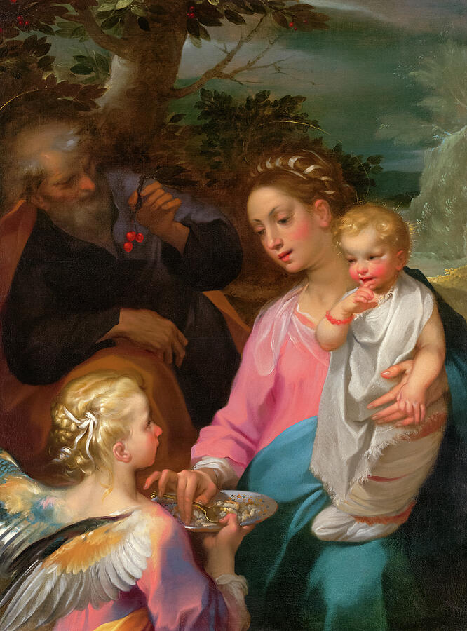 Jesus Christ Painting - The Rest on the Flight into Egypt, known as the Madonna della Pappa, 1599 by Francesco Vanni