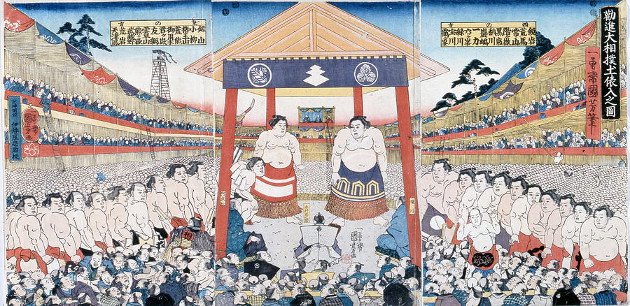 The Ring Entering Ceremony at Subscription Sumo Painting by Utagawa ...