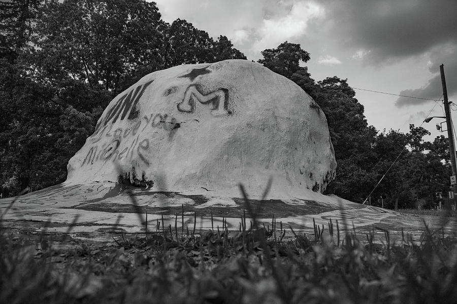 The Rock at the University of Michigan in black and white #1 Photograph by Eldon McGraw