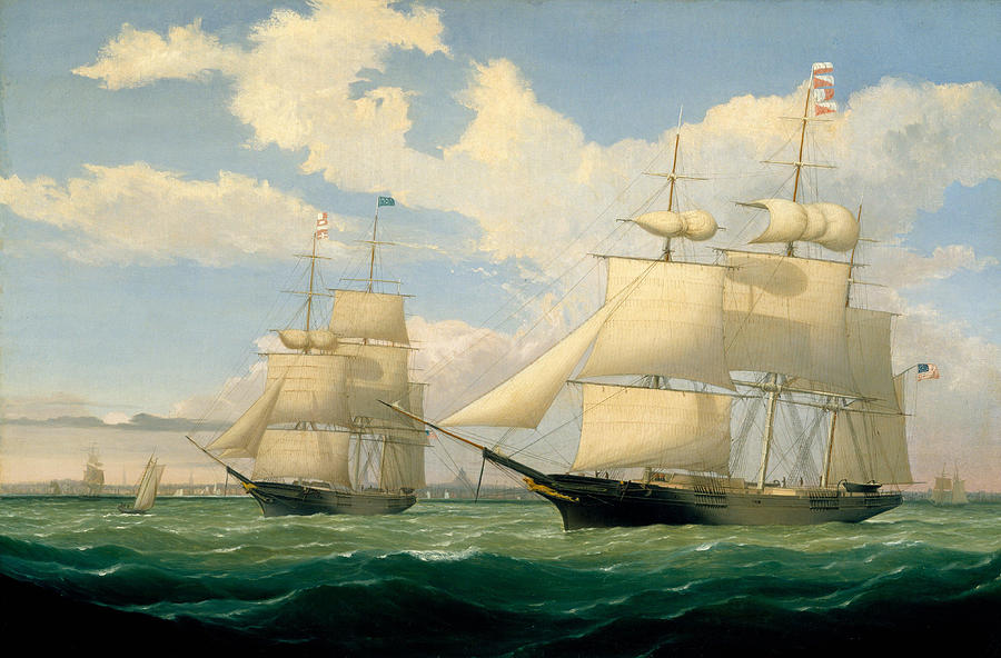 Fitz Henry Lane Painting - The Ships Winged Arrow and Southern Cross in Boston Harbor  #1 by Fitz Henry Lane