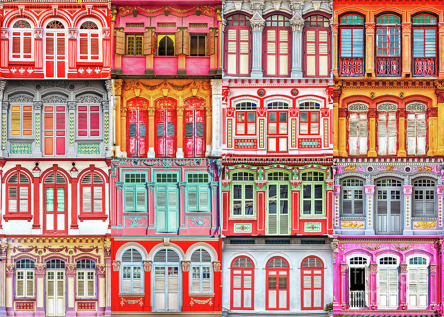 The Singapore Shophouse in RED Photograph by John Seaton Callahan