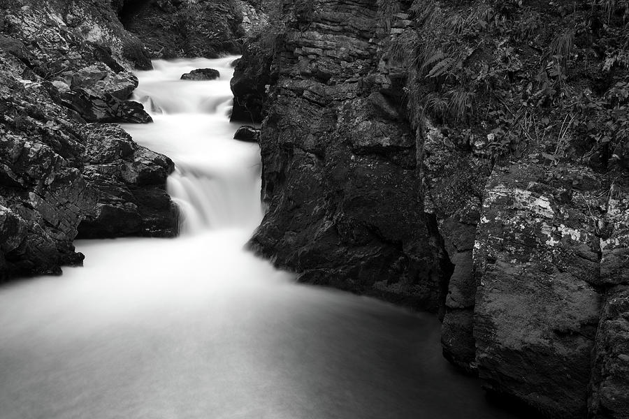 The Soteska Vintgar gorge in Black and White #1 Photograph by Ian Middleton