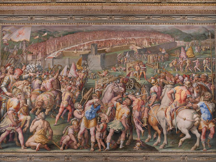 The storming of the fortress of Stampace in Pisa #2 Painting by Giorgio Vasari