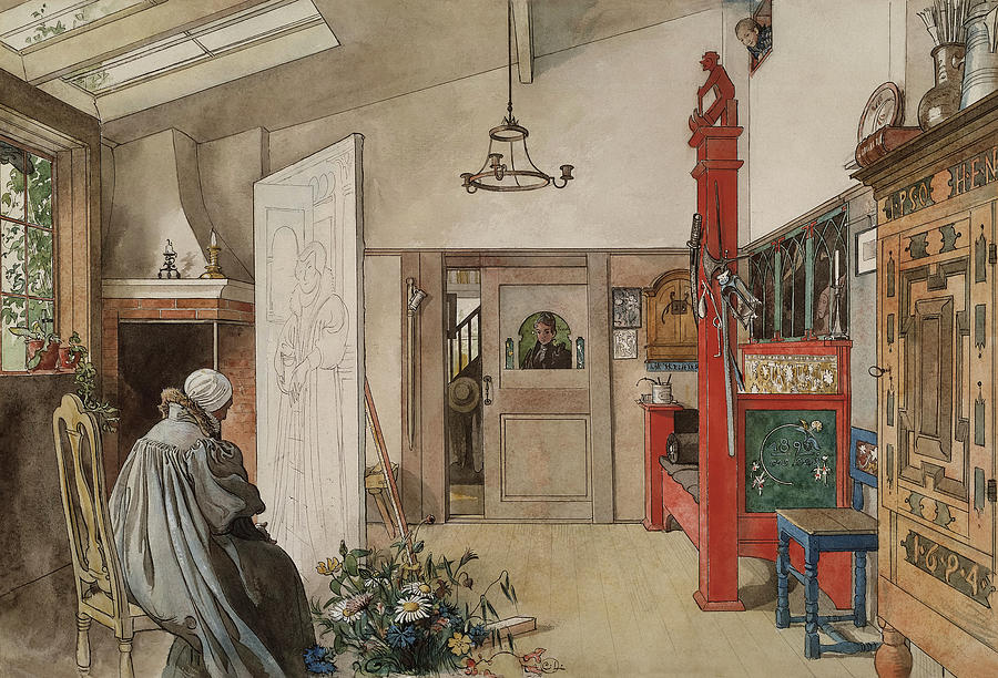 The Studio By Carl Larsson Drawing