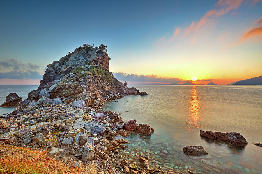 The sunrise at Agios Ioannis Kastri of Skopelos, Greece #1 Photograph by Constantinos Iliopoulos