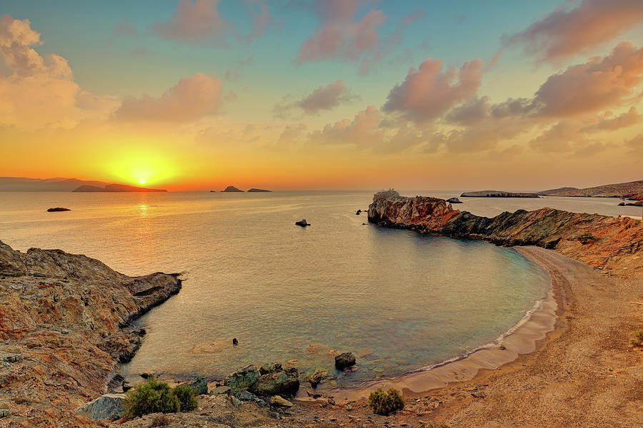 The sunrise from the sandy beach Vardia in Folegandros, Greece #1 Photograph by Constantinos Iliopoulos