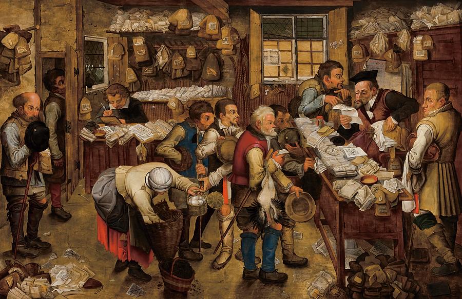 Egg Painting - The Tax Collectors Office #1 by Pieter Brueghel the Younger