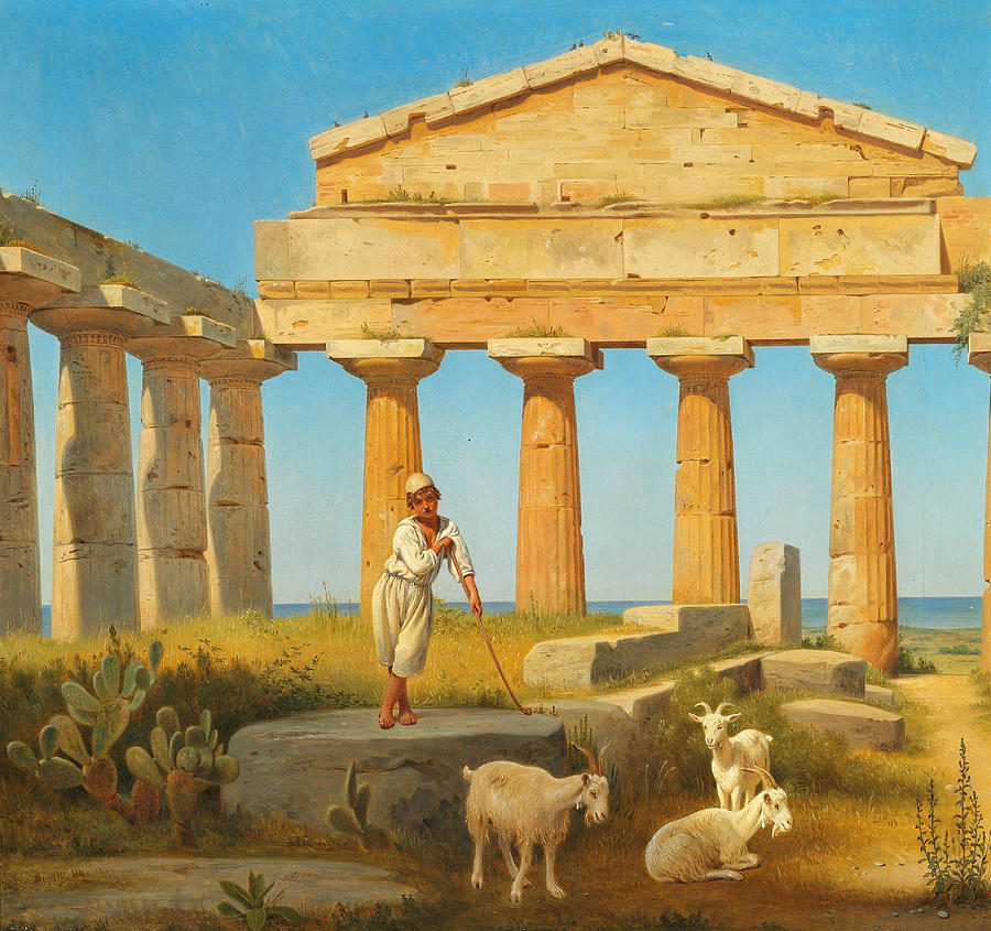 The Temple of Ceres at Paestum #2 Painting by Constantin Hansen