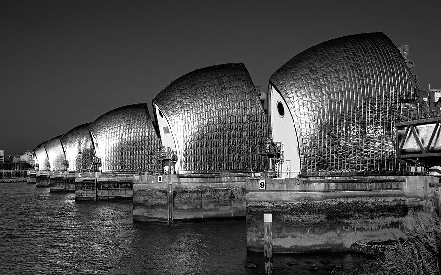 London Photograph - Monochrome of The Thames Barrier London UK by John Gilham