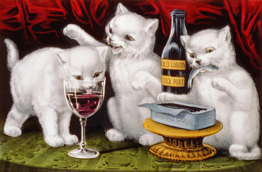 Currier And Ives Drawing - The three jolly kittens by The Luxury Art Collection
