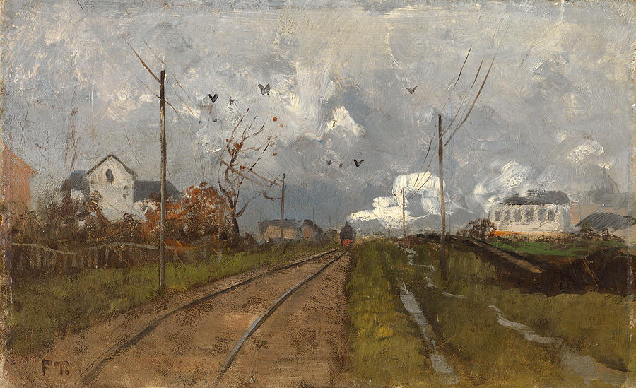 Train Painting - The Train is arriving  #1 by Frits Thaulow