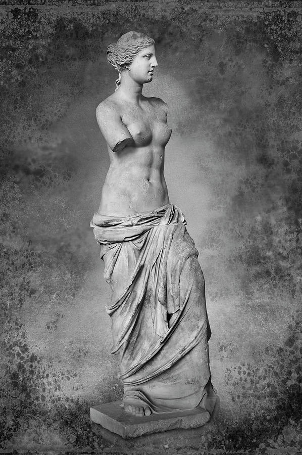The Venus de Milo ancient Greek sculpture - black and white wall art print #2 Sculpture by Paul E Williams