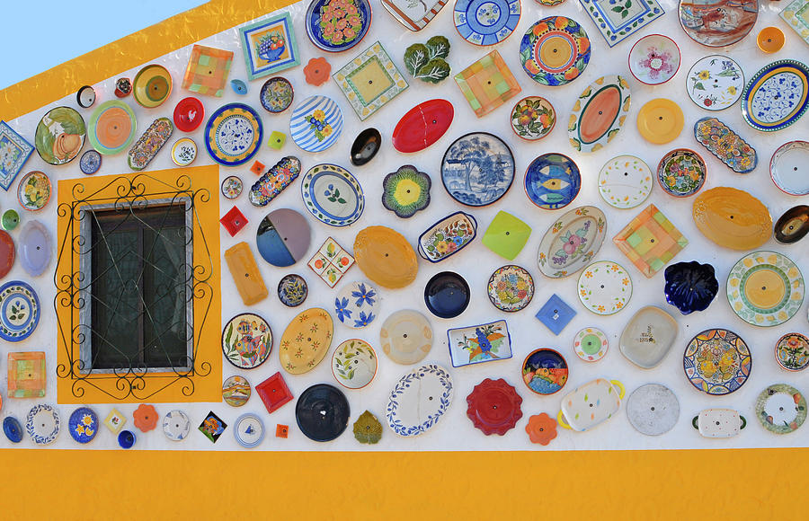 The wall with ceramic plates on the building in Portugal Photograph by