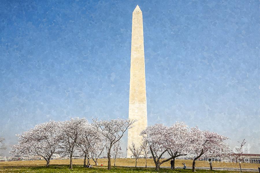 The Washington Monument and cherry blossoms in Washington DC USA #1 Photograph by William Kuta