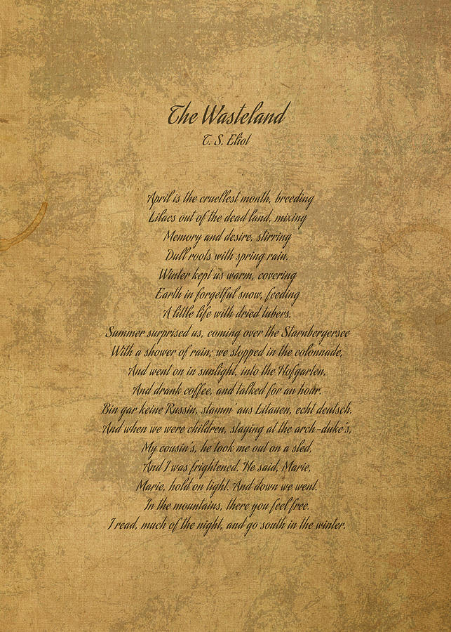 Ts Eliot Mixed Media - The Wasteland by TS Eliot Iconic Famous Poem Poetry on Worn Canvas Script #1 by Design Turnpike