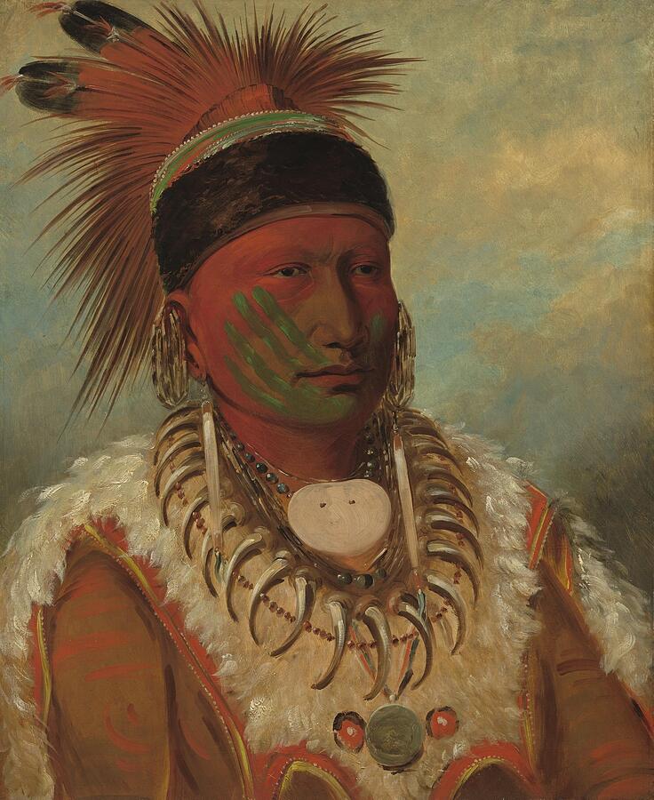 Feather Painting - The White Cloud Head Chief of the Iowas  #1 by George Catlin American