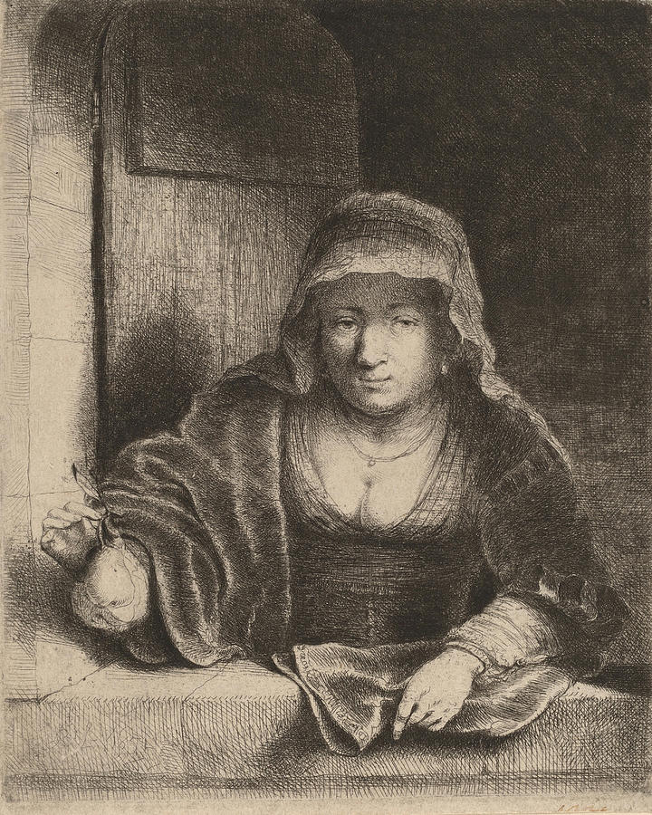 The Woman with the Pear #2 Drawing by Ferdinand Bol