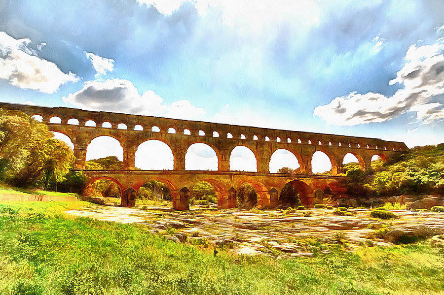 The world famous Pont du Gard #1 Digital Art by Gina Koch