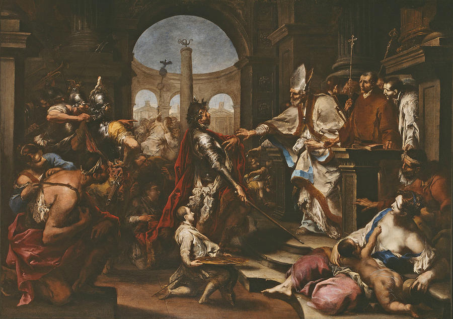 Theodosius Repulsed from the Church by Saint Ambrose #2 Painting by Alessandro Magnasco