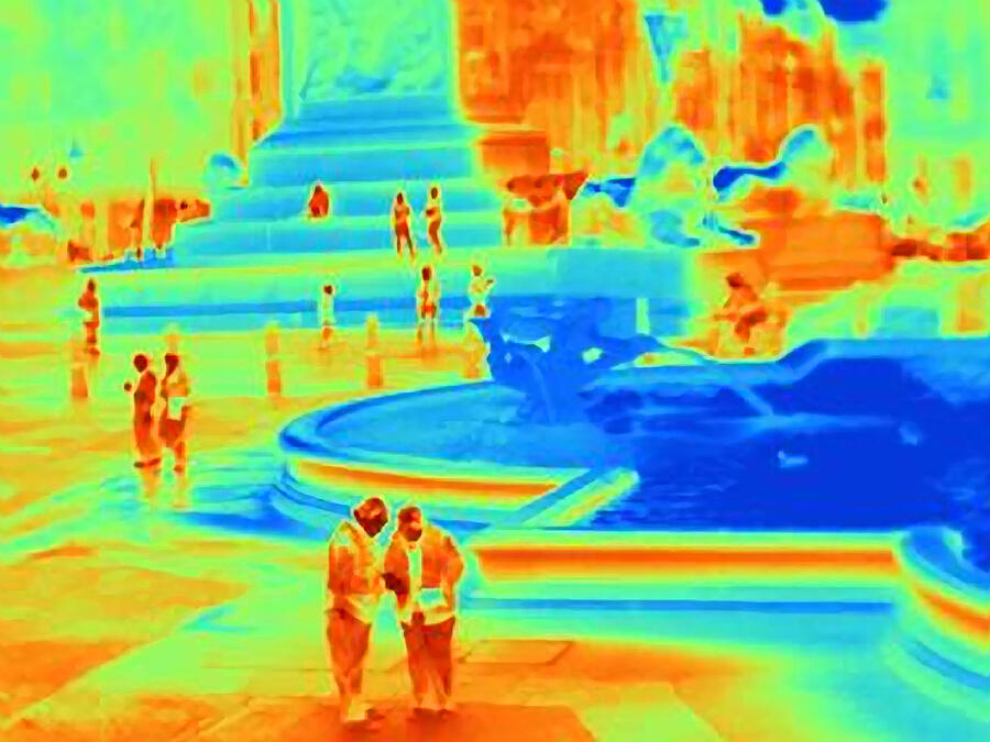 Thermal image of fountain in Trafalgar Square #1 Photograph by Cultura RM Exclusive/Joseph Giacomin