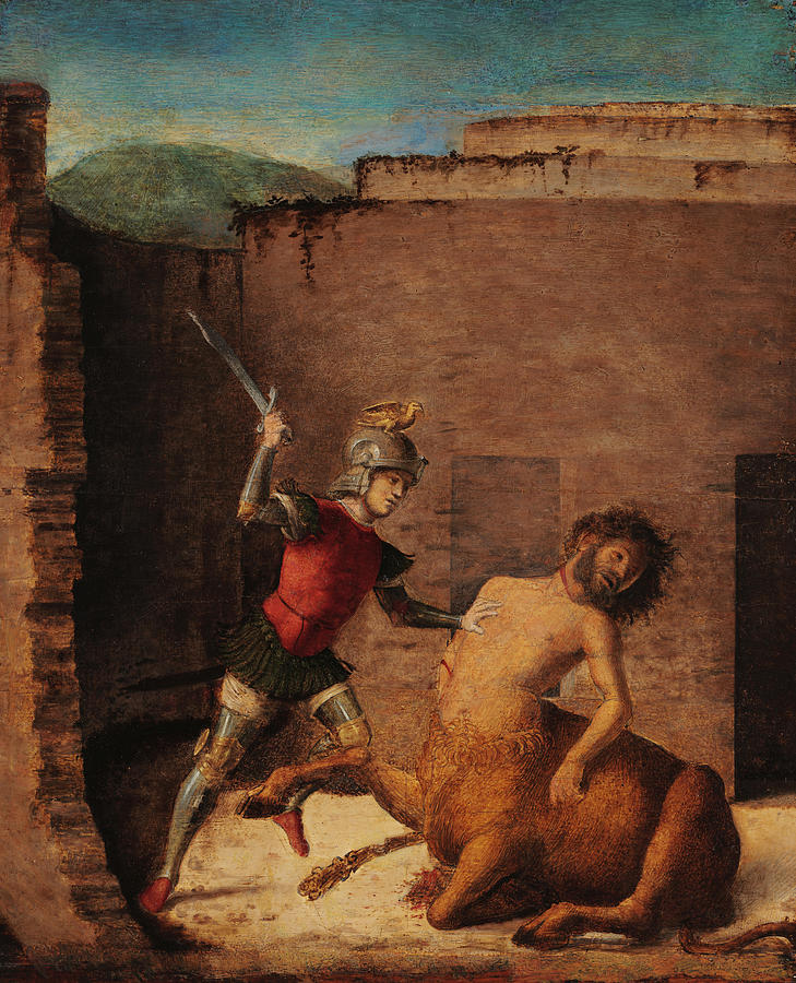 Minotaur Painting - Theseus Killing the Minotaur  #1 by Giovanni Battista Cima de Conegliano