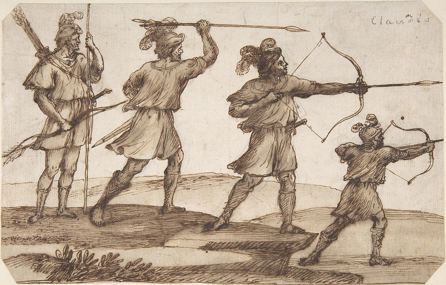 Three Archers and a Figure with a Spear #2 Drawing by Claude Lorrain