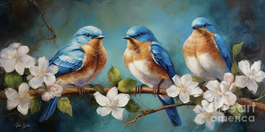 Three Beautiful Bluebirds #2 Painting by Tina LeCour