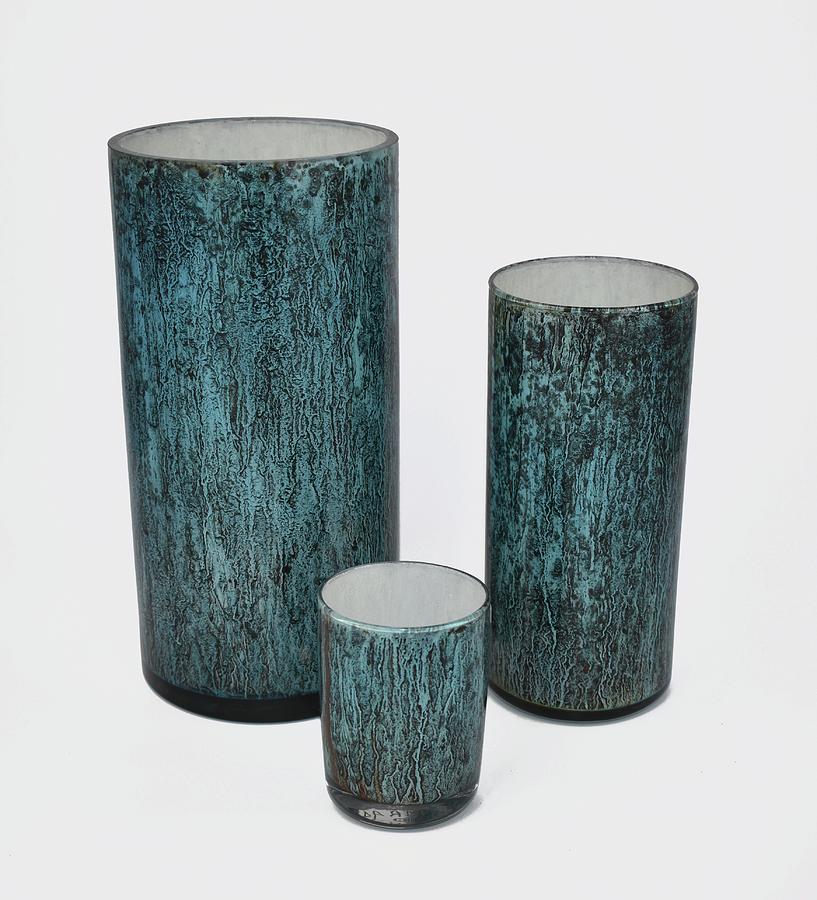 Three Blue Cylinders Glass Art by Christopher Schranck